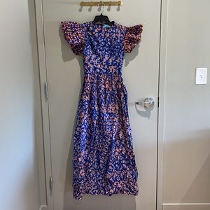 SIKA orange blue brand new, never worn maxi dress oversized angel flutter sleeve